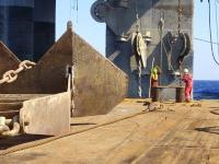 InterMoor employees work on a rig move in the Mediterranean